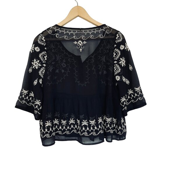 Free People Sheer Fairy Pennies Sequel Top Womens Size XS Blue Embroidered Boho - Picture 4 of 9